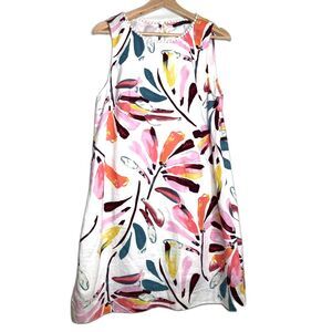 M&S Womens Sheath Dress Multicolor Floral Lined Crew Button Keyhole Pompom 10